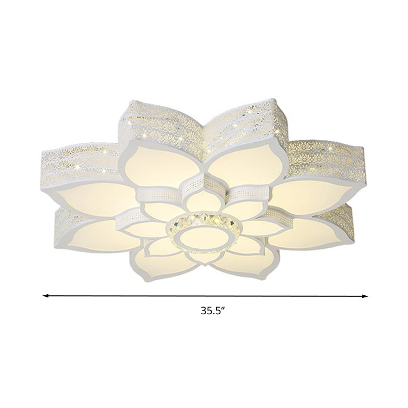 Lotus Crystal Flush Mount Light Fixture - White 23.5/29.5/35.5 W Led Ceiling In Warm/White