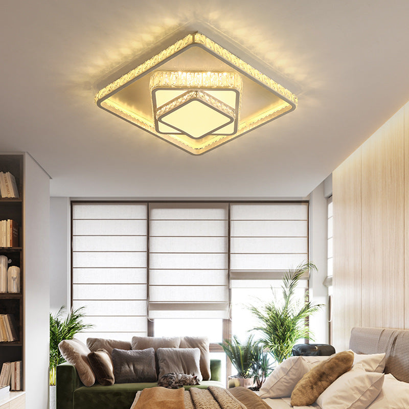 Minimalist Faceted Crystal White Ceiling Light Fixture - Led Flush Mount 19.5/23.5 W