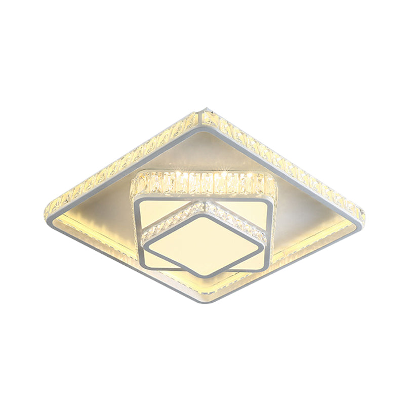 Minimalist Faceted Crystal White Ceiling Light Fixture - Led Flush Mount 19.5/23.5 W