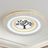 Modern Crystal Led Ceiling Light For Dining Rooms - Round Design Flush Mount White Finish