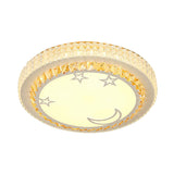 Simple White Led Crystal Flush Mount Lamp - Star/Flower Design | Close To Ceiling Light Fixture For