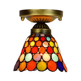 Tiffany Style Multicolor Glass Bedroom Ceiling Light: Cone Shade Semi Flush Mount Antique Brass / 6