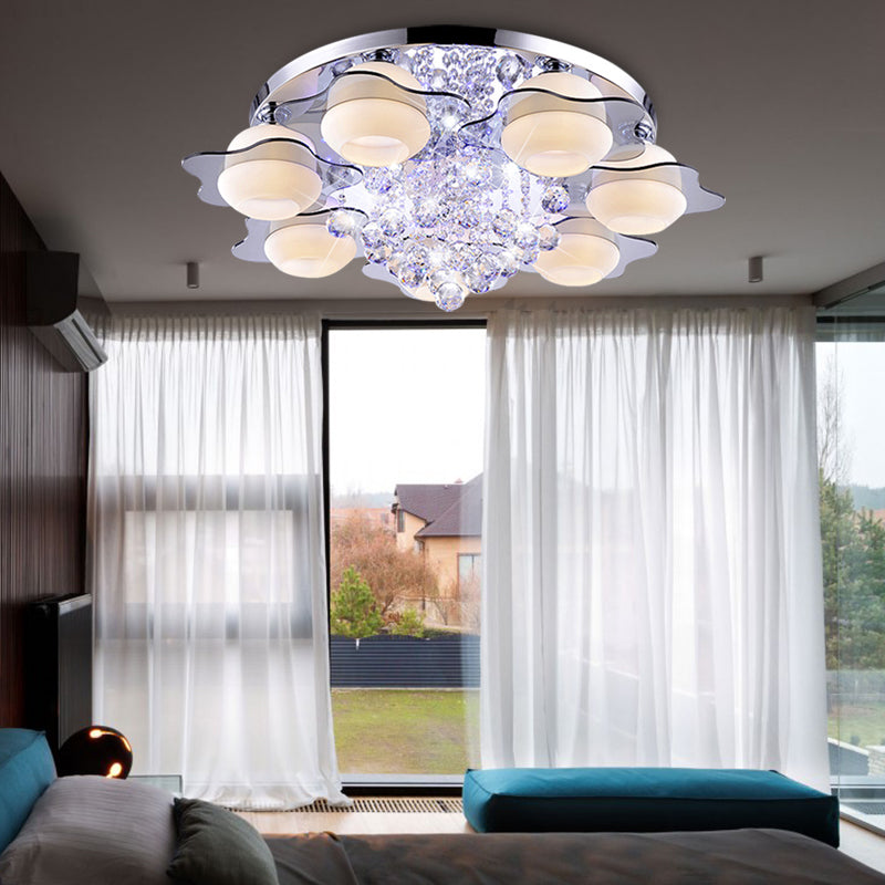 Modern Crystal Ball Flower Ceiling Light Gray Flush Mounted With 3/5/7 Heads In Warm/White