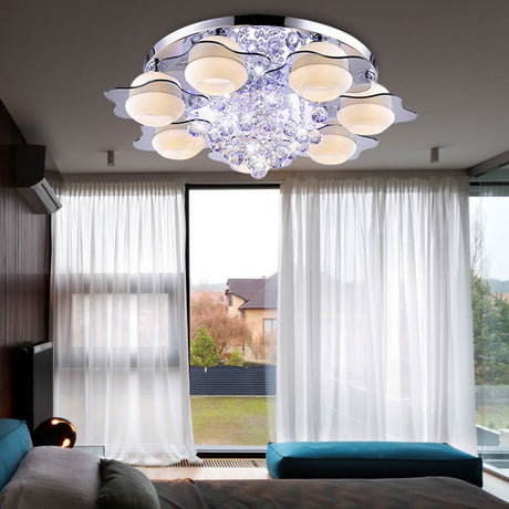 Modern Crystal Ball Flower Ceiling Light Gray Flush Mounted With 3/5/7 Heads In Warm/White