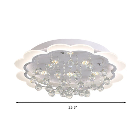 Modern Crystal Ball Flush Mount Light - White Flower Design 22/25.5/31.5 Wide Led Ceiling With