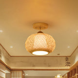 Bamboo Wood Lantern Semi-Flush Mount Ceiling Fixture - 10/14/16 Wide