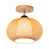 Bamboo Wood Lantern Semi-Flush Mount Ceiling Fixture - 10/14/16 Wide
