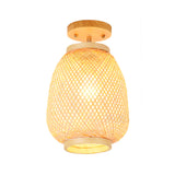 Modernist Bamboo Ceiling Mounted Semi Flush Light Fixture For Living Room - Wood Finish