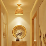 Modernist Bamboo Ceiling Mounted Semi Flush Light Fixture For Living Room - Wood Finish
