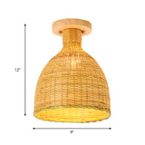 Modernist Bamboo Ceiling Mounted Semi Flush Light Fixture For Living Room - Wood Finish