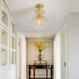 Contemporary Semi Flush Ceiling Light - Brass Finish Geometric Design With Metal And Crystal Accents
