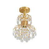Contemporary Semi Flush Ceiling Light - Brass Finish Geometric Design With Metal And Crystal Accents