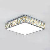 18/35.5 Retro Style Mosaic Glass Cube Ceiling Light With 1 Bulb - Beige Finish / 18