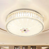 Minimalist White Led Ceiling Light Fixture With Drum Clear Faceted Crystal Flush Lamp / Warm