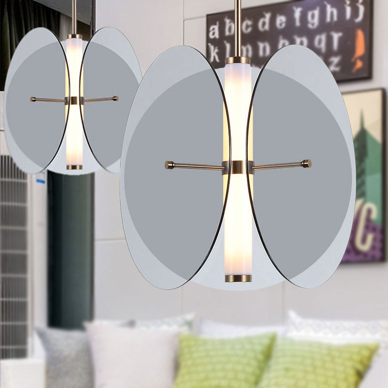 Modernist Amber/Smoke Glass Pendant Light With Led-Enhanced Round Design Smoke Gray
