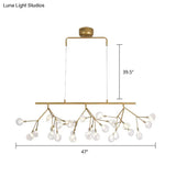 27-Bulb Island Light Brass Finish Hanging Lamp With Glass Shade - Minimalist Branch Design