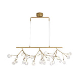 27-Bulb Island Light Brass Finish Hanging Lamp With Glass Shade - Minimalist Branch Design Clear