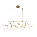 27-Bulb Island Light Brass Finish Hanging Lamp With Glass Shade - Minimalist Branch Design White