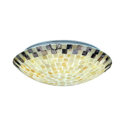 Vintage Mosaic Glass Flush Mount Ceiling Light - Beige Bowl 1 Bulb 12/16/19.5 Wide Ideal For Dining