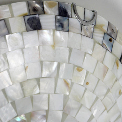 Vintage Mosaic Glass Flush Mount Ceiling Light - Beige Bowl 1 Bulb 12/16/19.5 Wide Ideal For Dining