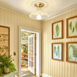 Colonial Brass Clear Ribbed Glass Flush Mount Light - 7.5/8 Width Cone/Bell Ceiling Fixture Single