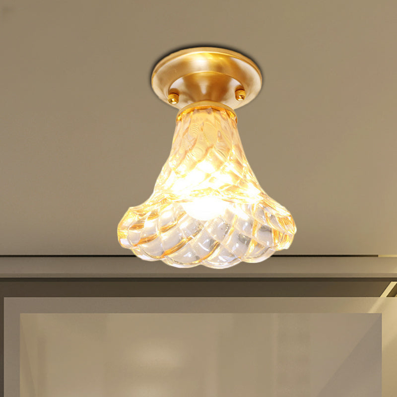 Bell/Bowl Corridor Flush Mount Light - 6.5/7 Clear Glass 1 Bulb Brass Finish / 6.5