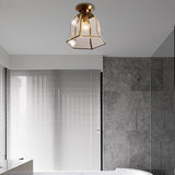 Brass Colonial Bell Ceiling Light - Clear Glass Flush Mount Foyer Fixture