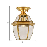 Clear Bevel Glass Lantern Bedroom Flush Mount Light - Colonial 1-Bulb Brass Ceiling Lamp