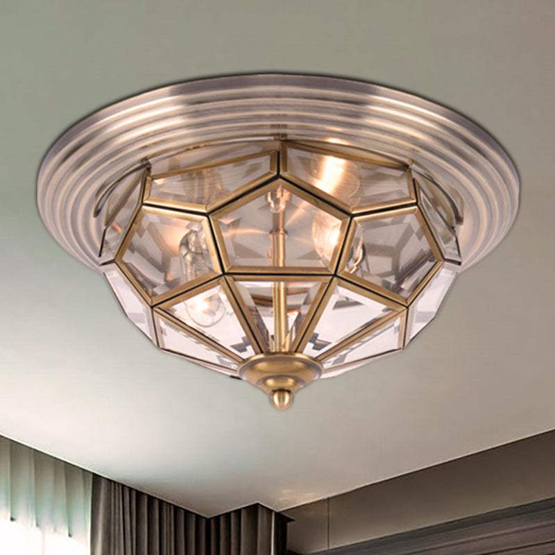 Prism Bedroom Flush Mount Light Clear Beveled Glass Brass Finish 14/18 2/3 Bulbs