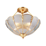 Brass Semi Flush Mount Ceiling Light With Ribbed Glass Shades For Dining Room