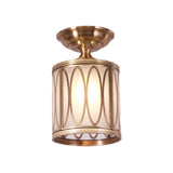 Brass Frosted Glass Ceiling Flush Mount Lamp Colonialist Style For Living Room