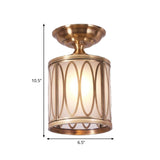 Brass Frosted Glass Ceiling Flush Mount Lamp Colonialist Style For Living Room