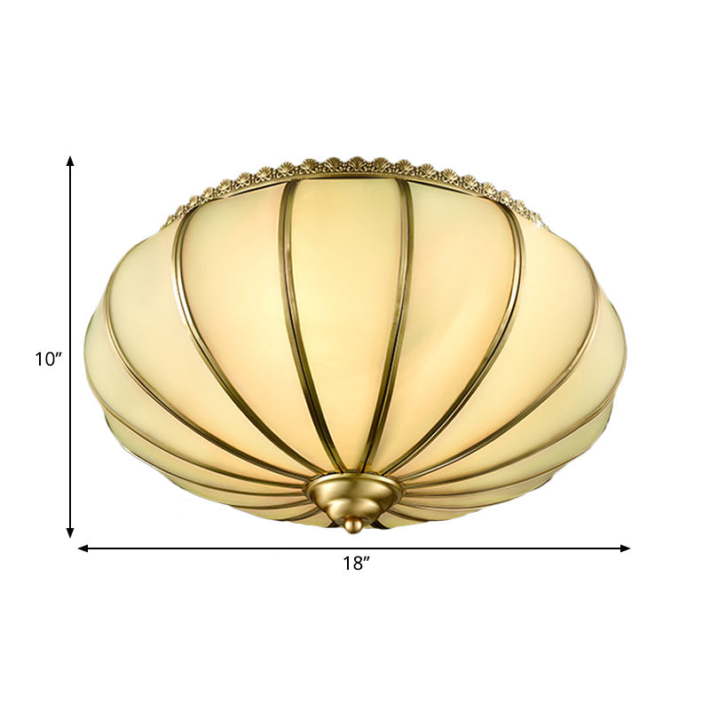 Retro White Glass Sphere Flush Mount Ceiling Light Fixture - 3 Brass Heads Ideal For Bedroom 14/18