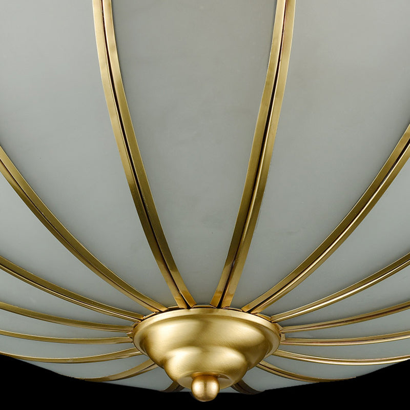 Retro White Glass Sphere Flush Mount Ceiling Light Fixture - 3 Brass Heads Ideal For Bedroom 14/18