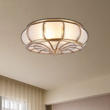 Colonial Cream Glass Drum Ceiling Lighting - 3/4 Heads Flush Mount Fixture Brass Finish 14/16.5