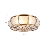 Colonial Cream Glass Drum Ceiling Lighting - 3/4 Heads Flush Mount Fixture Brass Finish