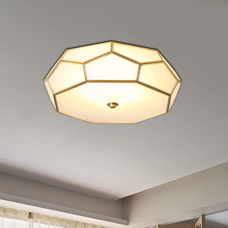 Colonial Flush Mount Lamp: White Sandblasted Glass Octagon Ceiling Fixture 3/4 Heads 14/18 W - Ideal