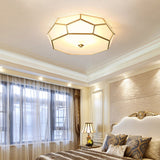 Colonial Flush Mount Lamp: White Sandblasted Glass Octagon Ceiling Fixture 3/4 Heads 14/18 W - Ideal