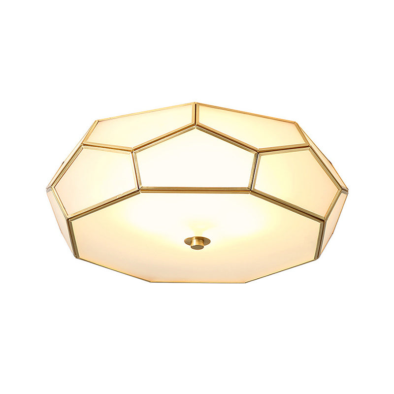 Colonial Flush Mount Lamp: White Sandblasted Glass Octagon Ceiling Fixture 3/4 Heads 14/18 W - Ideal
