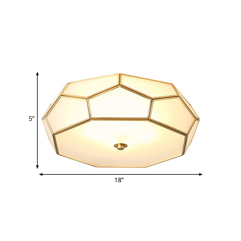 Colonial Flush Mount Lamp: White Sandblasted Glass Octagon Ceiling Fixture 3/4 Heads 14/18 W - Ideal