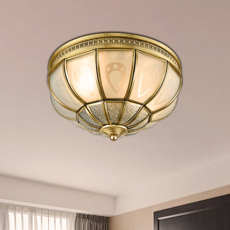 12/16 Dome Flush Mount Light With Colonial Opal Frosted Glass Brass Finish 2/3 Bulbs - Bedroom