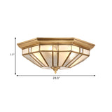 Geometric Ceiling Mount Brass Flush Light Fixture For Bedroom - Beveled Glass 4/6 Bulbs