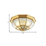 Colonialist Flush Mount Lamp For Bedroom - Frosted Glass Brass Ceiling Dome (3/4/6 Heads) 14/18/23.5