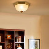 Dome Foyer Flush Mount Light - Colonial Ribbed Opal Glass Brass Finish Close To Ceiling Lamp 12.5/15