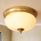 Colonial Brass Flush Mount Ceiling Light With Opal Glass For Living Room - Set Of 2