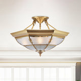 Colonial Brass Semi-Flush Ceiling Light With 3/4 White Glass 16/19.5 Width For Living Room / 16