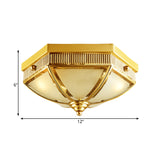Colonial Frosted Glass Ceiling Lamp With Gold Finish - 2 Bulbs Hallway Flush Mount Light