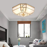 Opal Glass Flush Mount Ceiling Light With Colonial Brass Bowl - Perfect For Bedroom Lighting Set Of