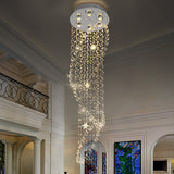Contemporary Crystal 6-Head Spiral Flushmount Ceiling Fixture In Stainless Steel