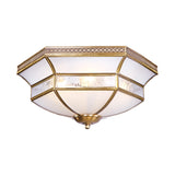 Brass Scalloped Ceiling Mounted Light With White Glass Shades - 3/4 Head Flush Mount Lamp For